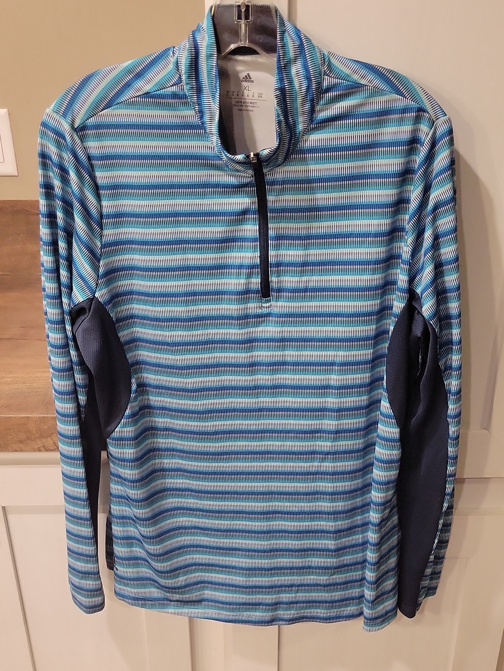 adidas Women's Blue Striped Golf Shirt Long-Sleeve Swim Rash Guard